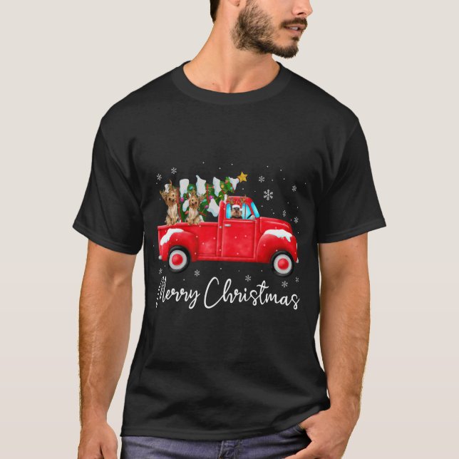 Yorkie Red Truck Weihnachts-Weihnachtsmannmütze Do T-Shirt (Vorderseite)