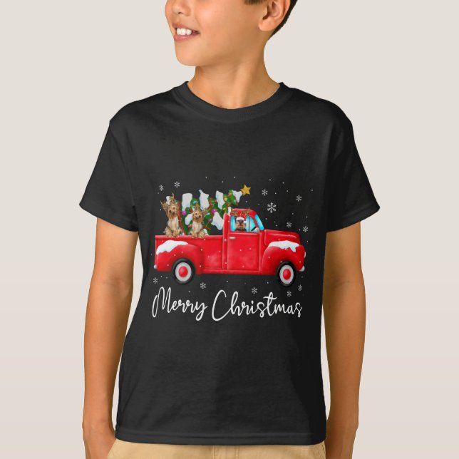 Yorkie Red Truck Weihnachts-Weihnachtsmannmütze Do T-Shirt (Vorderseite)