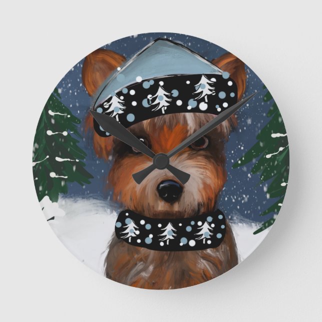 Yorkie Runde Wanduhr (Vorderseite)