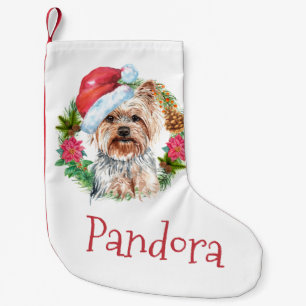 Yorkie Santa Aquarell, der DU-Name Kleiner Weihnachtsstrumpf