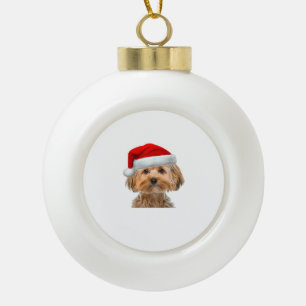 Yorkie Shirt Niedlicher Hund Weihnachtsmannmütze B Keramik Kugel-Ornament