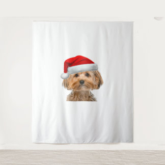 Yorkie Shirt Niedlicher Hund Weihnachtsmannmütze B Wandteppich
