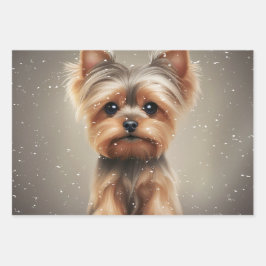 Yorkie Snowy Moment Weihnachten Niedlich Geschenkpapier Set