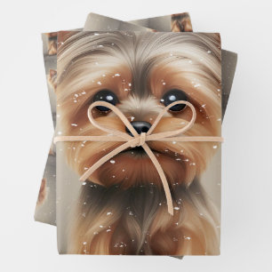 Yorkie Snowy Moment Weihnachten Niedlich Geschenkpapier Set