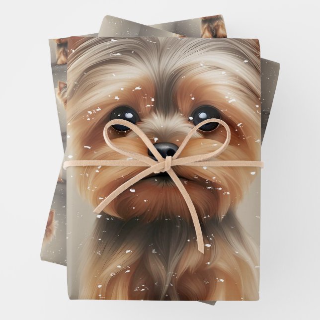 Yorkie Snowy Moment Weihnachten Niedlich Geschenkpapier Set (Beispiel)