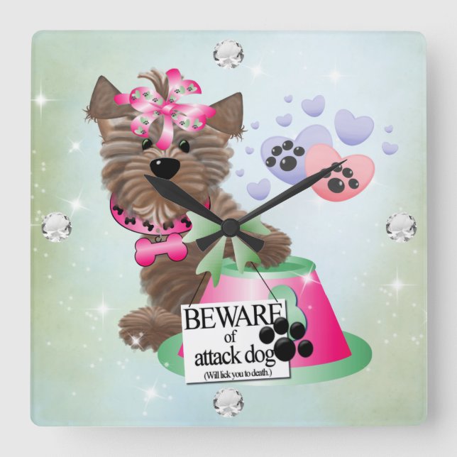 Yorkie Square (große Uhr) Quadratische Wanduhr (Vorderseite)