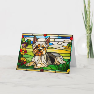Yorkie Stached Glass Card Karte