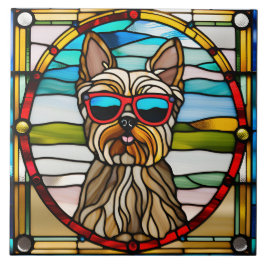 Yorkie Stached Glass Decorative Tile Fliese
