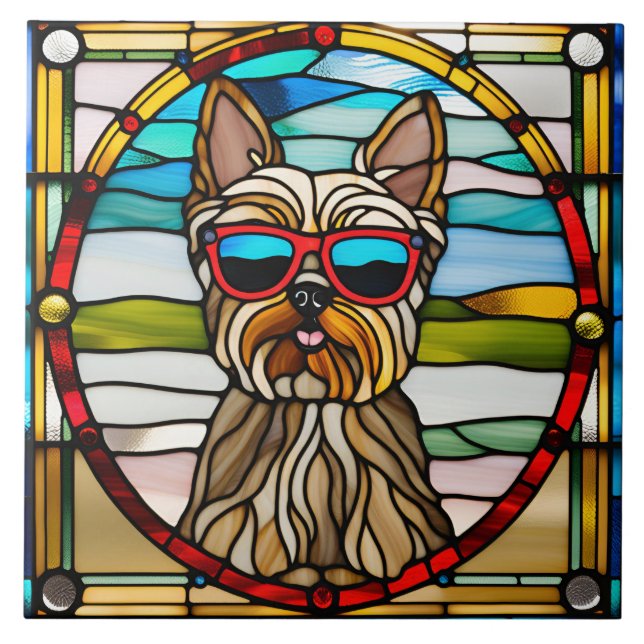 Yorkie Stached Glass Decorative Tile Fliese (Vorderseite)