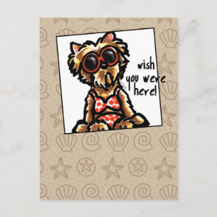 Yorkie Strand-Baby-Wunsch Sie hier Postkarte
