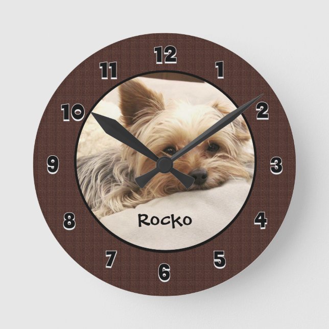 Yorkie Terrier Custom Round Clock Runde Wanduhr (Vorderseite)