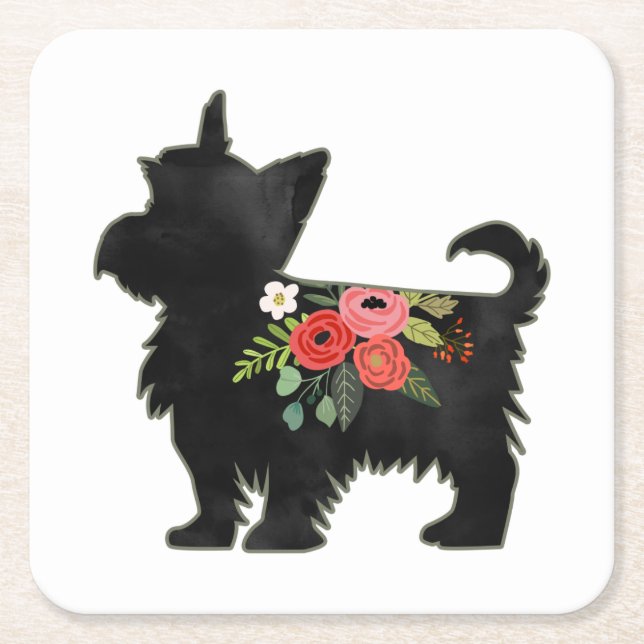 Yorkie Terrier Dog Breed Boho Silhouette Rechteckiger Pappuntersetzer (Vorderseite)