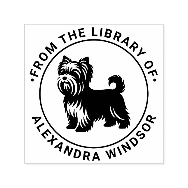 Yorkie Terrier Dog Stehend Sil Library Name Permastempel (Design)