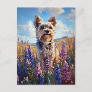 Yorkie Terrier Lila Lupine Blume Postkarte