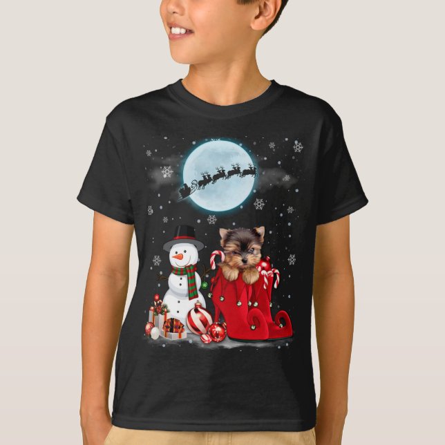 Yorkie Terrier Weihnachtsmannmütze Snowman Boot Sa T-Shirt (Vorderseite)