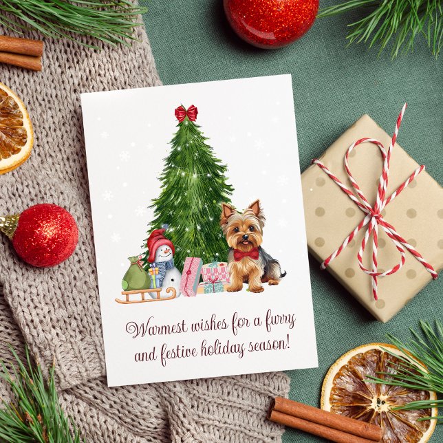 Yorkie Terrier Weihnachtswünsche Feiertage Feiertagskarte (Yorkie Dog Christmas Card Inspiration, Yorkie Christmas Card )