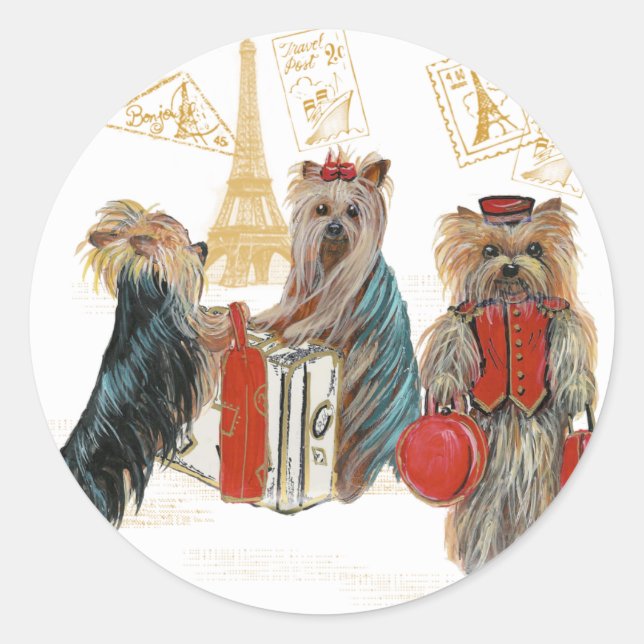 Yorkie Travel Paris Eiffel Tower Stickers (Vorderseite)