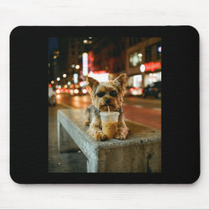 Yorkie trinkt eisgekühlten Kaffee lustiges Tier-Me Mousepad