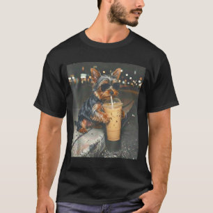 Yorkie trinkt eisgekühlten Kaffee lustiges Tier-Me T-Shirt
