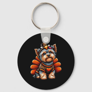 Yorkie Truthahn-Outfit Süßer Yorkshire Terrier Hun Schlüsselanhänger