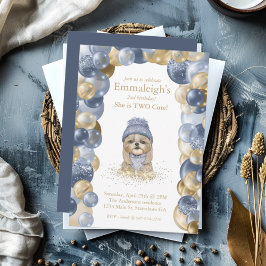 Yorkie Two Niedlich Navy Blue Gold Ballon Geburtst Einladung