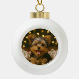 Yorkie Weihnachten Keramik Kugel-Ornament