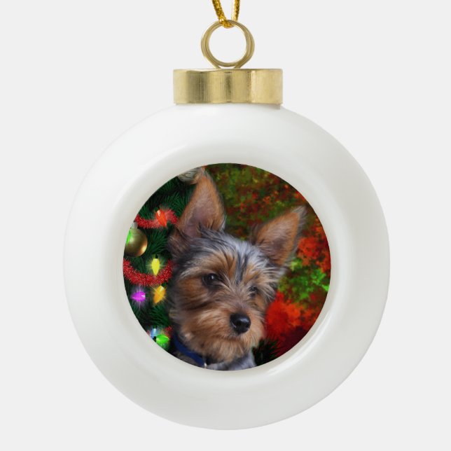 Yorkie Weihnachten Keramik Kugel-Ornament (Vorderseite)