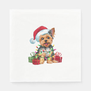 Yorkie Xmas Lighting Weihnachtsmannmütze Yorkie Do Serviette