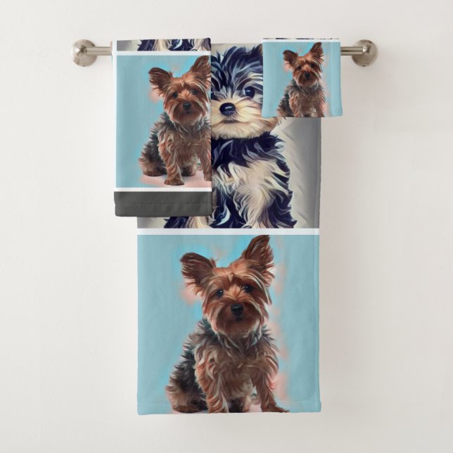 Yorkie Yorkshire Dog Badhandtuch Set (Insitu)