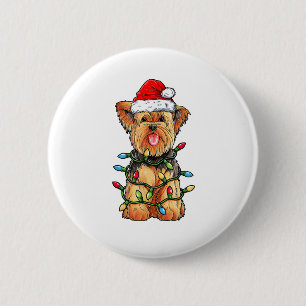 Yorkie Yorkshire Terrier Santa Christmas Tree Ligh Button