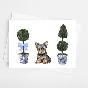 Yorkie Yorkshire Terrier Welppy Topiary Watercolor Karte