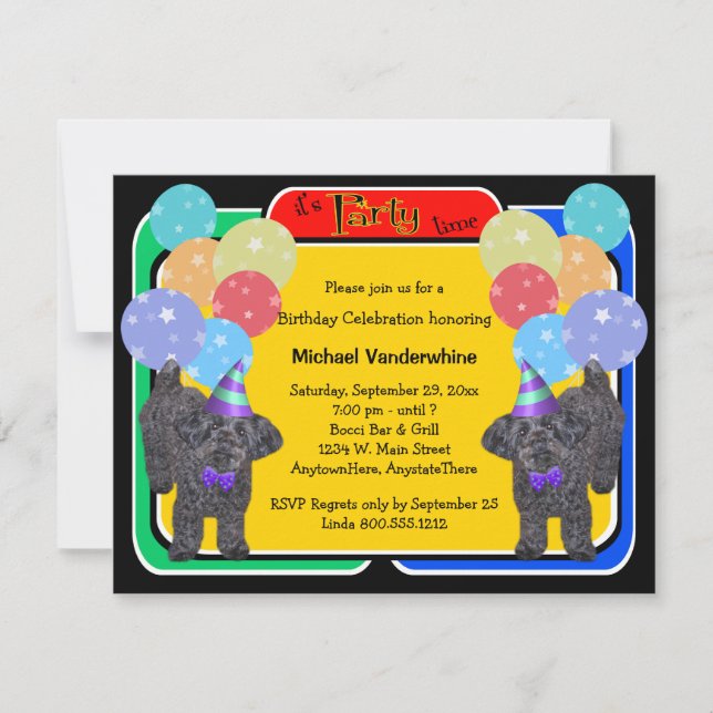 YorkiePoo Birthday Barker Einladung (Vorderseite)