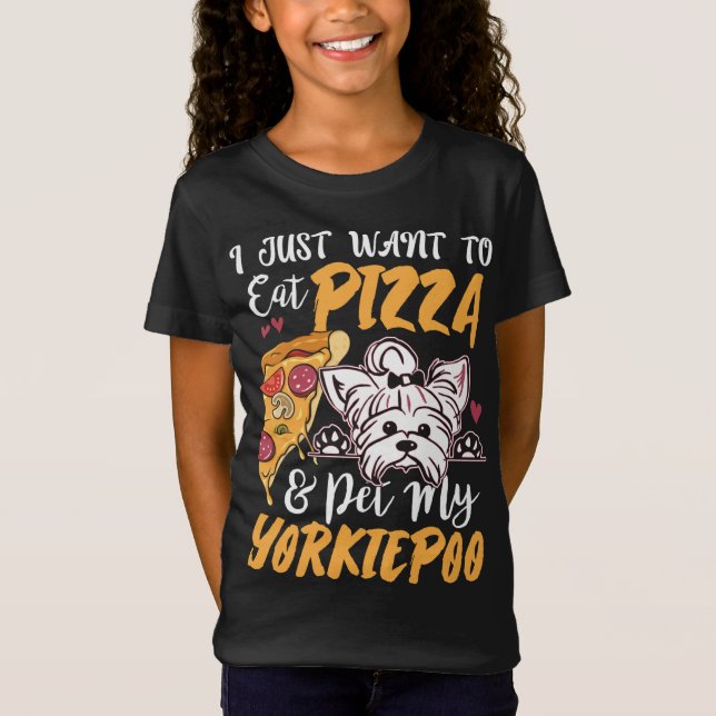 Yorkiepoo Dog Lover Pizza Funny Dog Mama Geschenk T-Shirt (Vorderseite)