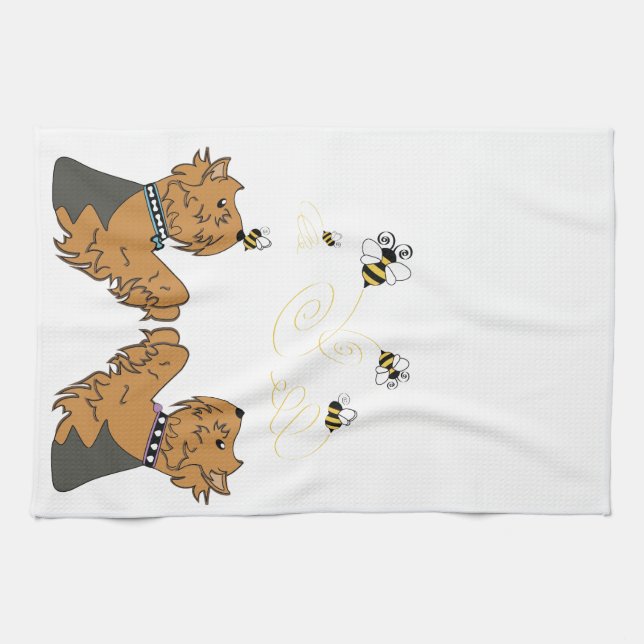 Yorkies und Bienen Handtuch (Horizontal)