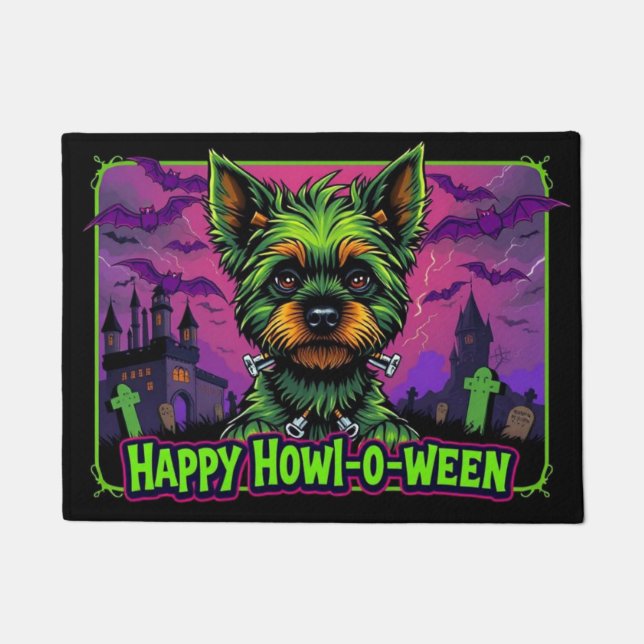 Yorkiestein Happy Howl-o-ween Fußmatte (Vorderseite)