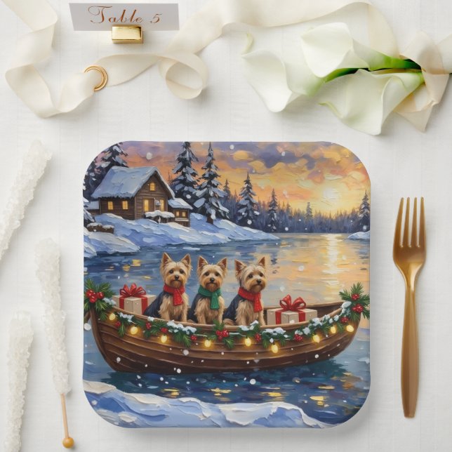 Yorkipoo Christmas Boat Holiday Pappteller (Hochzeit)