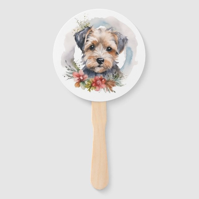Yorkipoo Christmas Wreath Festive Pup Fächer (Vorderseite)