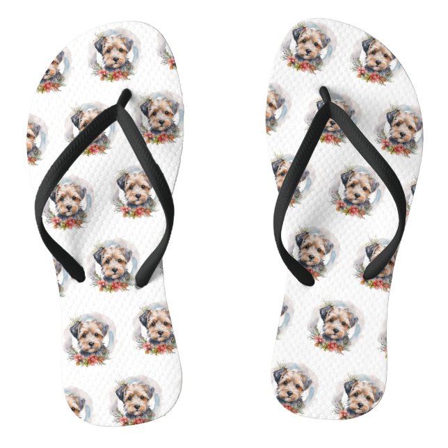 Yorkipoo Christmas Wreath Festive Pup Flip Flops (Fußbett)