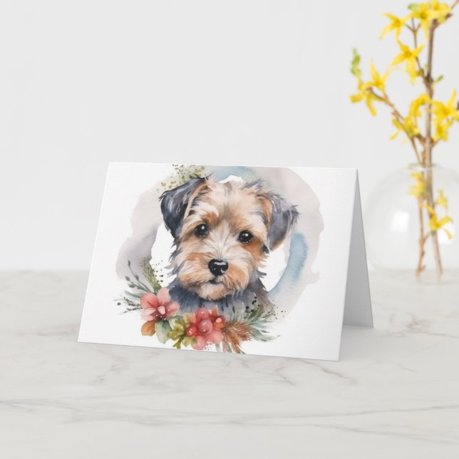 Yorkipoo Christmas Wreath Festive Pup Karte (Gelbe Blume)