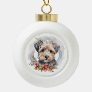 Yorkipoo Christmas Wreath Festive Pup Keramik Kugel-Ornament