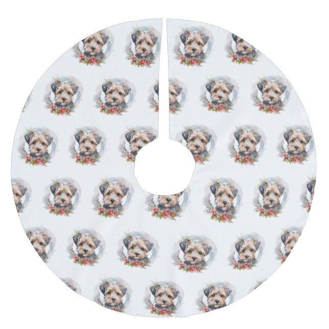 Yorkipoo Christmas Wreath Festive Pup Polyester Weihnachtsbaumdecke (Vorderseite)