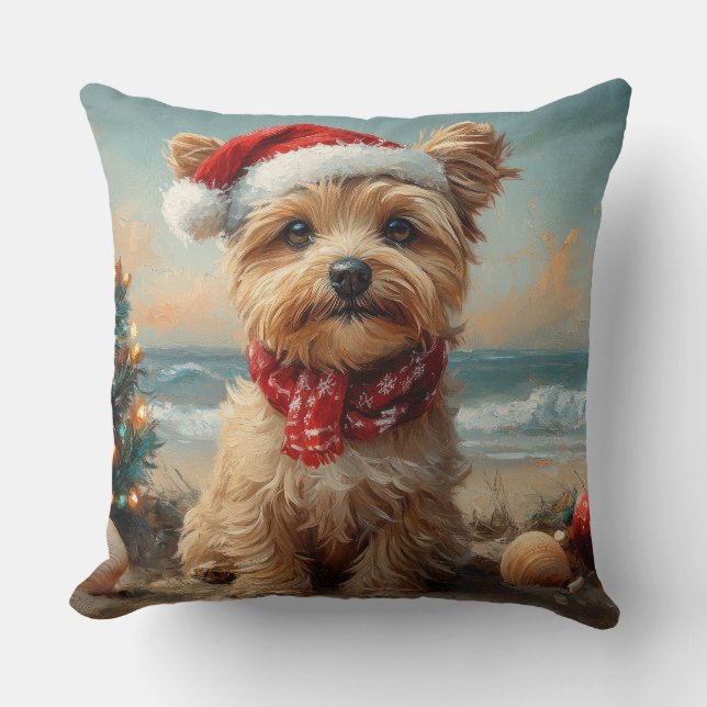 Yorkipoo Dog Christmas Vintag Beach Kissen (Vorderseite)