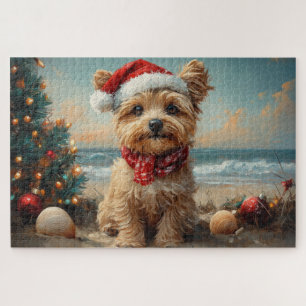 Yorkipoo Dog Christmas Vintag Beach Puzzle