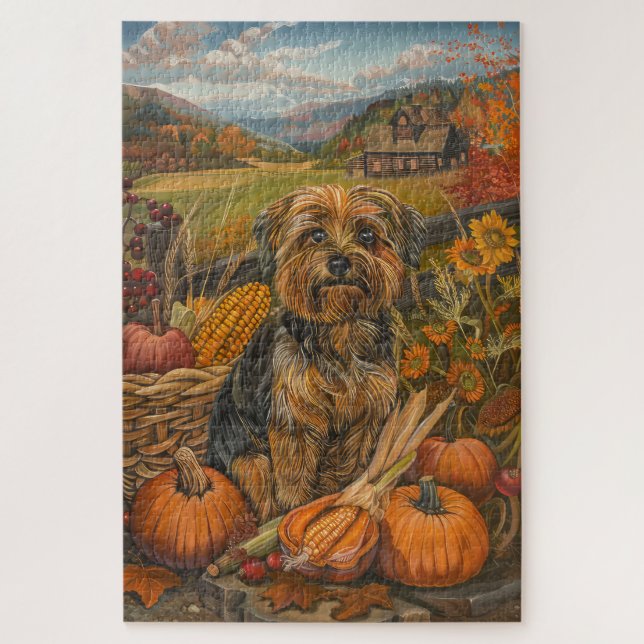 Yorkipoo Dog Herbsternte Erntedank Puzzle (Vertikal)