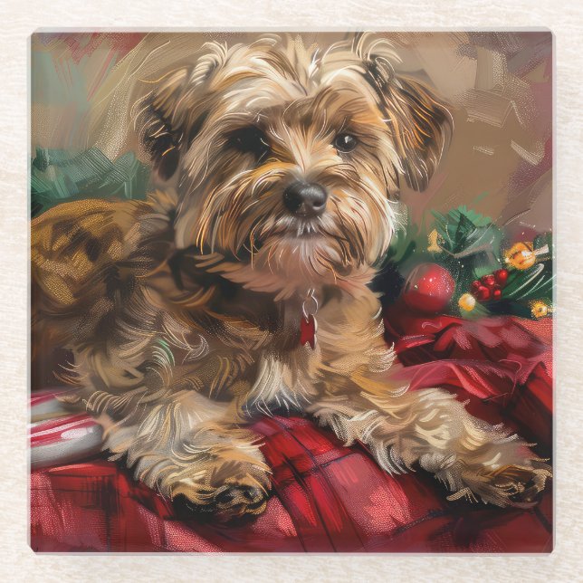 Yorkipoo Dog Weihnachtsfest Glasuntersetzer (Vorderseite)