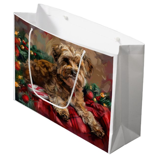 Yorkipoo Dog Weihnachtsfest Große Geschenktüte (Vorderseite Schrägansicht)
