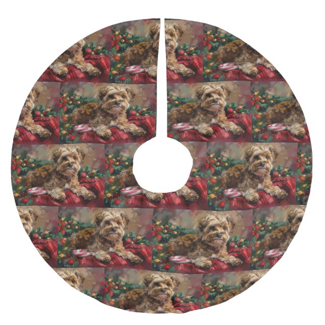 Yorkipoo Dog Weihnachtsfest Polyester Weihnachtsbaumdecke (Vorderseite)