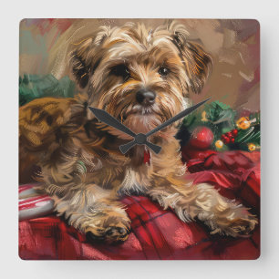 Yorkipoo Dog Weihnachtsfest Quadratische Wanduhr