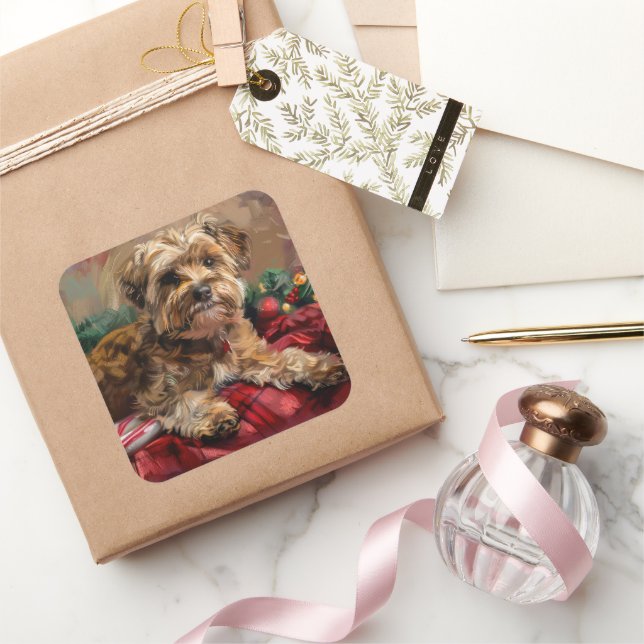 Yorkipoo Dog Weihnachtsfest Quadratischer Aufkleber (Schenken)