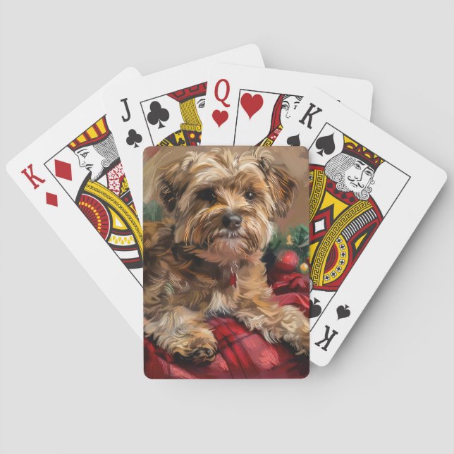 Yorkipoo Dog Weihnachtsfest Spielkarten (Rückseite)